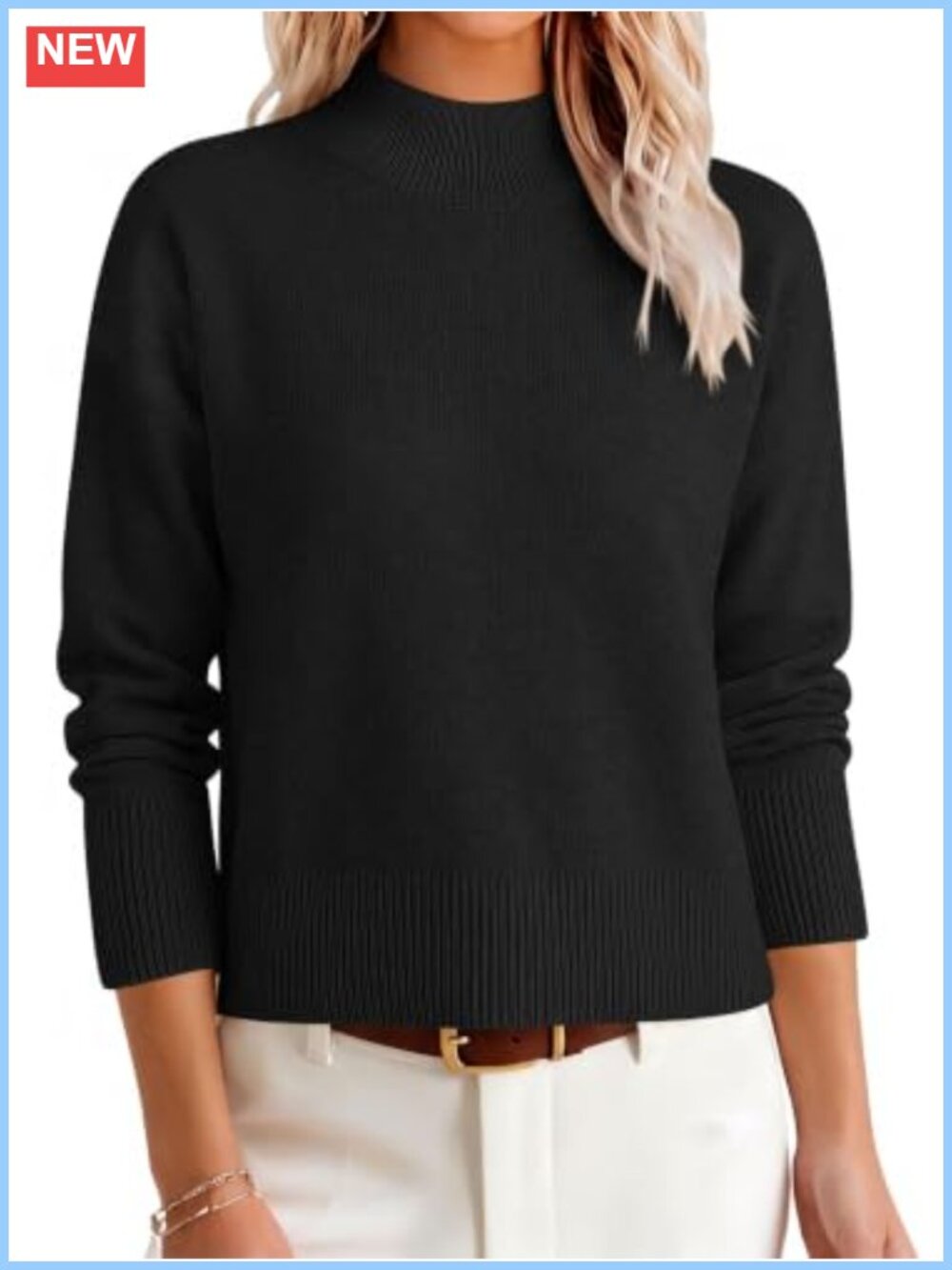 Mock Neck Cropped Pullover Sweater Ribbed Knit Long Sleeve